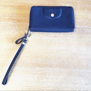 Longchamp Le Pliage Cuir Zip blue wallet